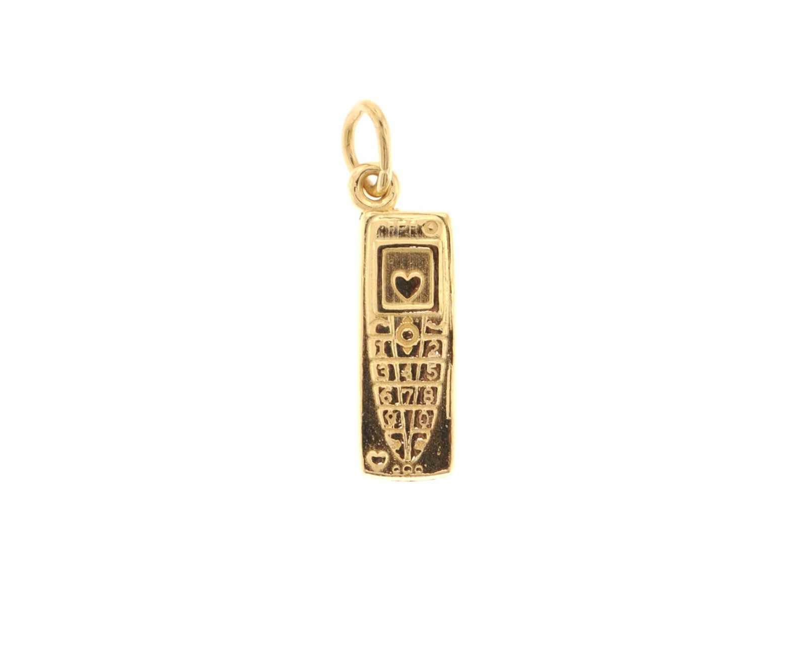 14K Yellow Gold 3D Cell Phone with Heart on Screen Charm