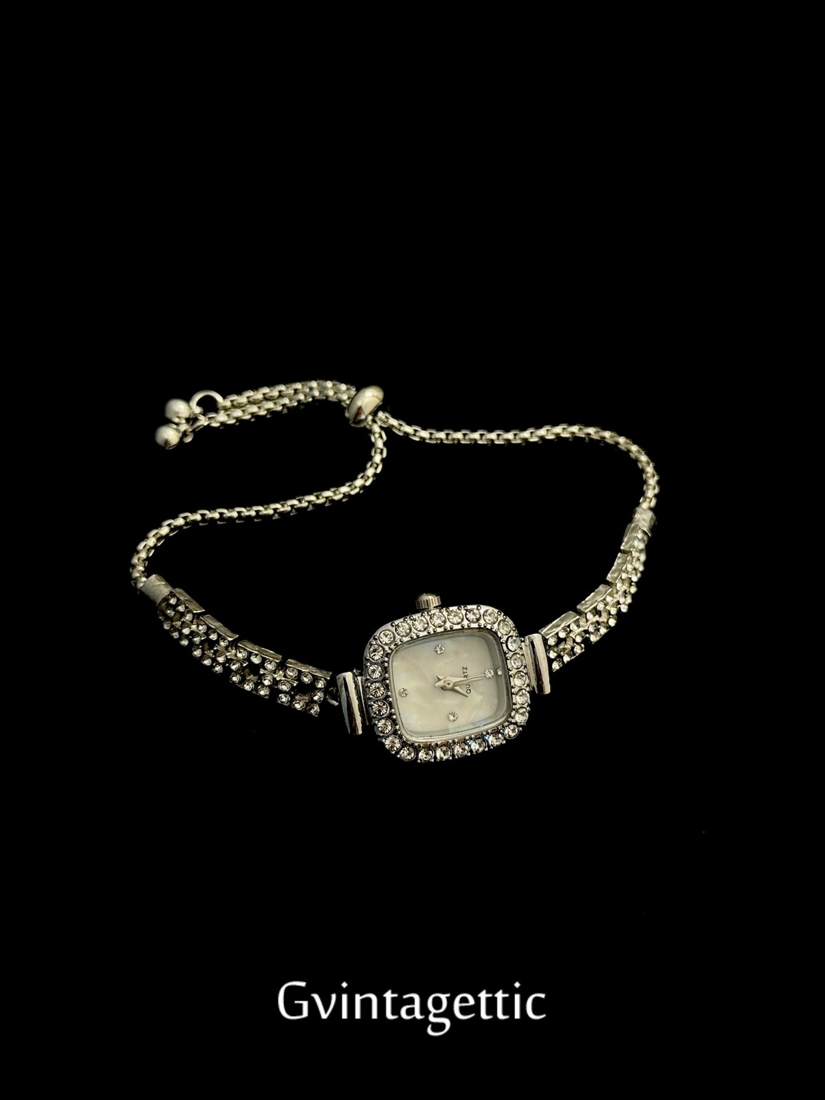 Vintage Silver Rhinestone Bracelet Watch Women Quartz Analog Wristwatch Gift