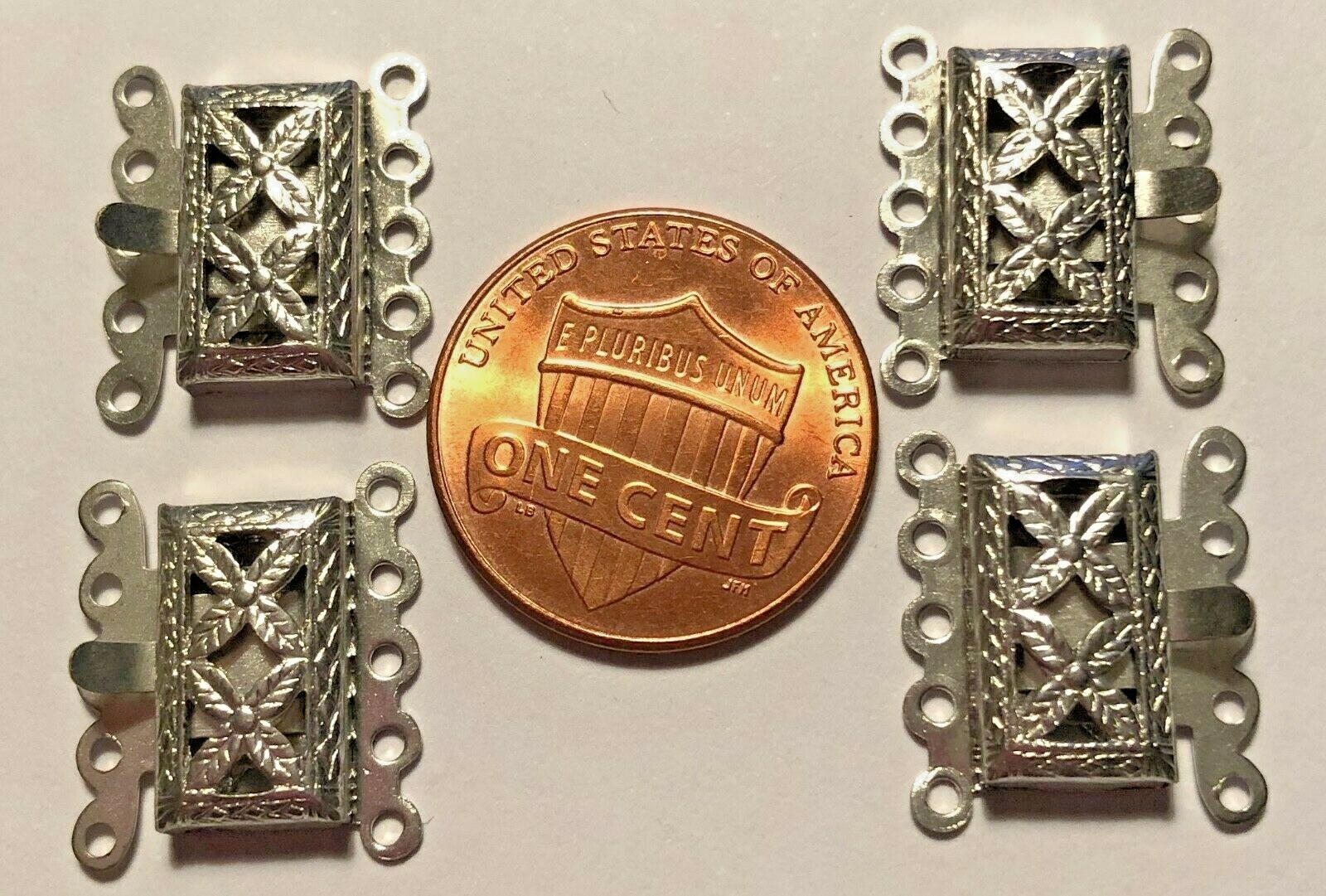 Lot of 4 Silver Tone Metal 5 Strand Box Clasps 13.4mm Long & 7.6mm Wide