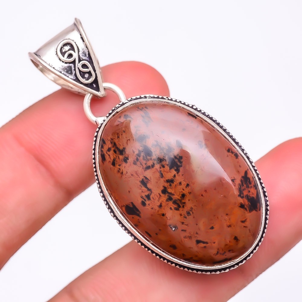 Natural Mahogany Obsidian Gemstone 925 Silver Plated Pendant 2.0″ (7241)