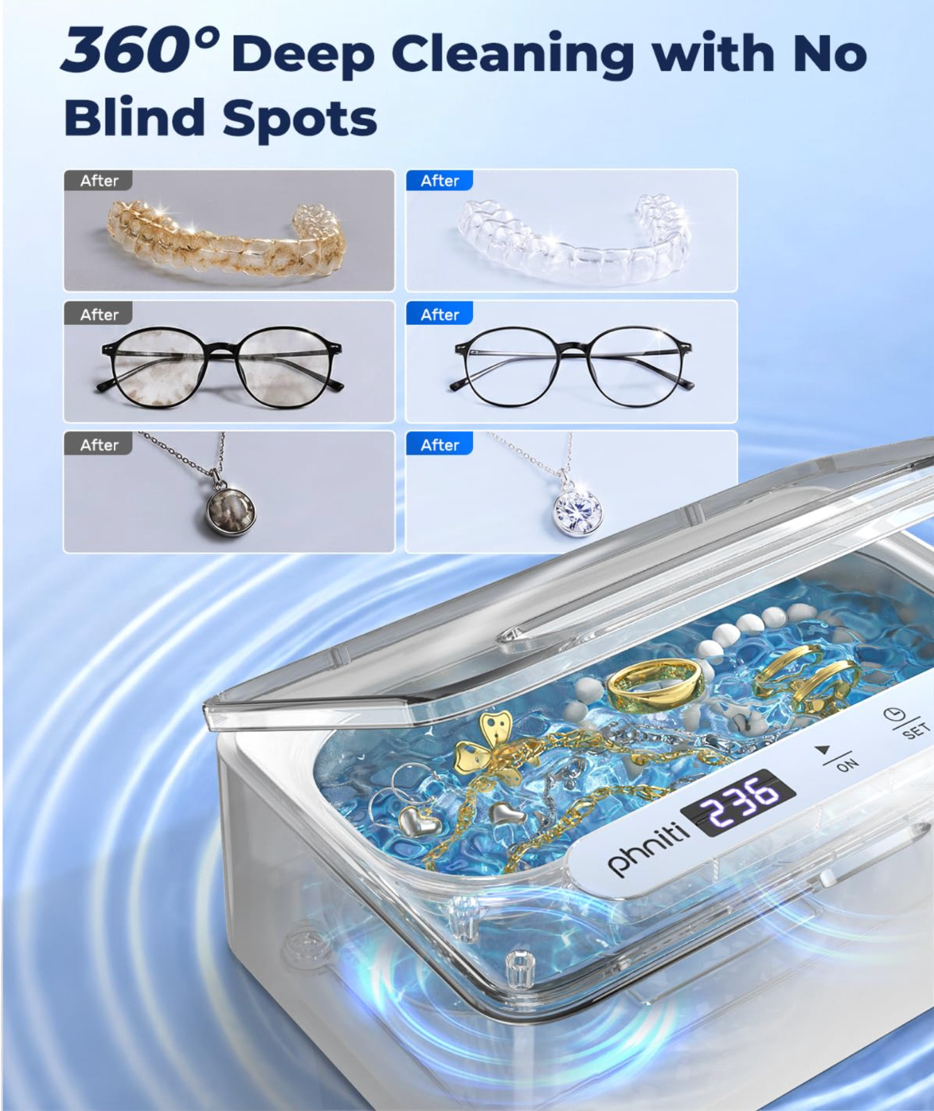 Ultrasonic Jewelry Cleaner Machine Timer for Glasses Retainers White Cleaner
