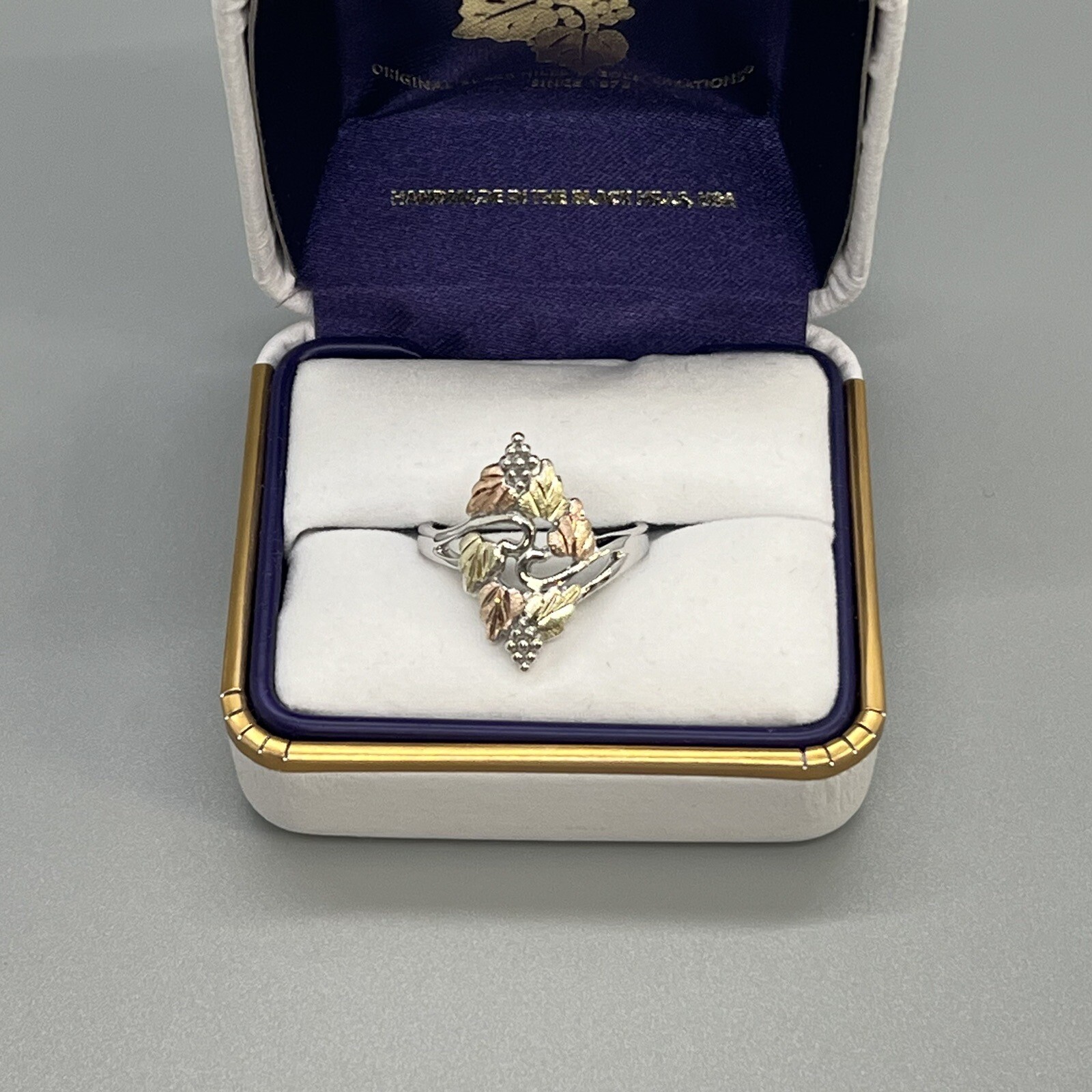 Landstrom’s Black Hills Gold Ladies 12K Solid Gold Leaf Ring Sterling Silver NIB