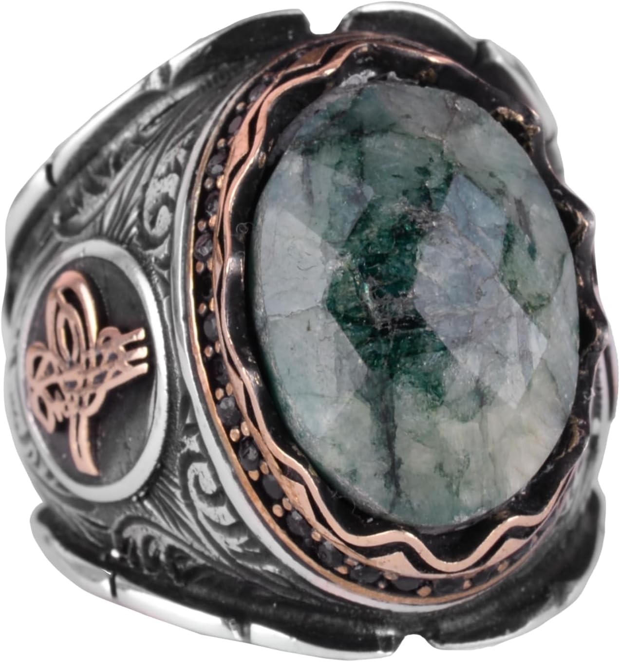 KAMBO 925 Sterling Silver Ottoman Emerald Men’s Ring Handmade Turkey ZNY6