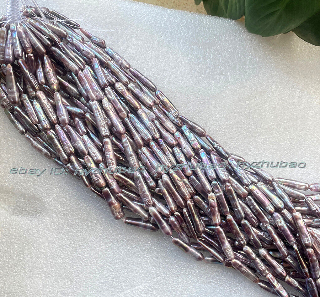 6x(25-30mm) Purple Colorful Freshwater Baroque Toothpick Pearl Loose Beads 15″