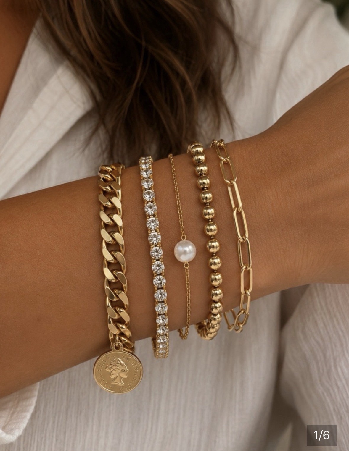 18k Gold Plated Bracelet with Natural Jade Gemstone, 7.2”L