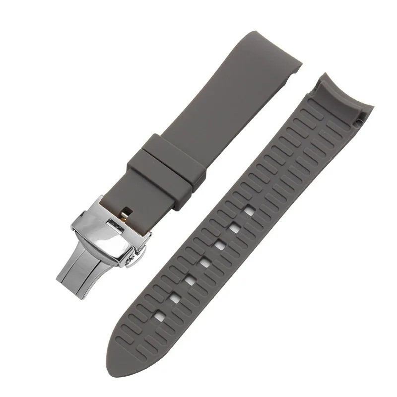 Curved End Silicone Watchband Rubber Strap Butterfly Buckle +CLASP