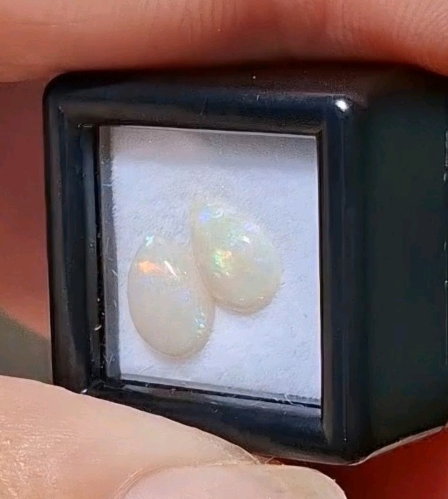 Natural Australian Lightning Ridge white Opals 5x7mm multicolour teardrop pair.