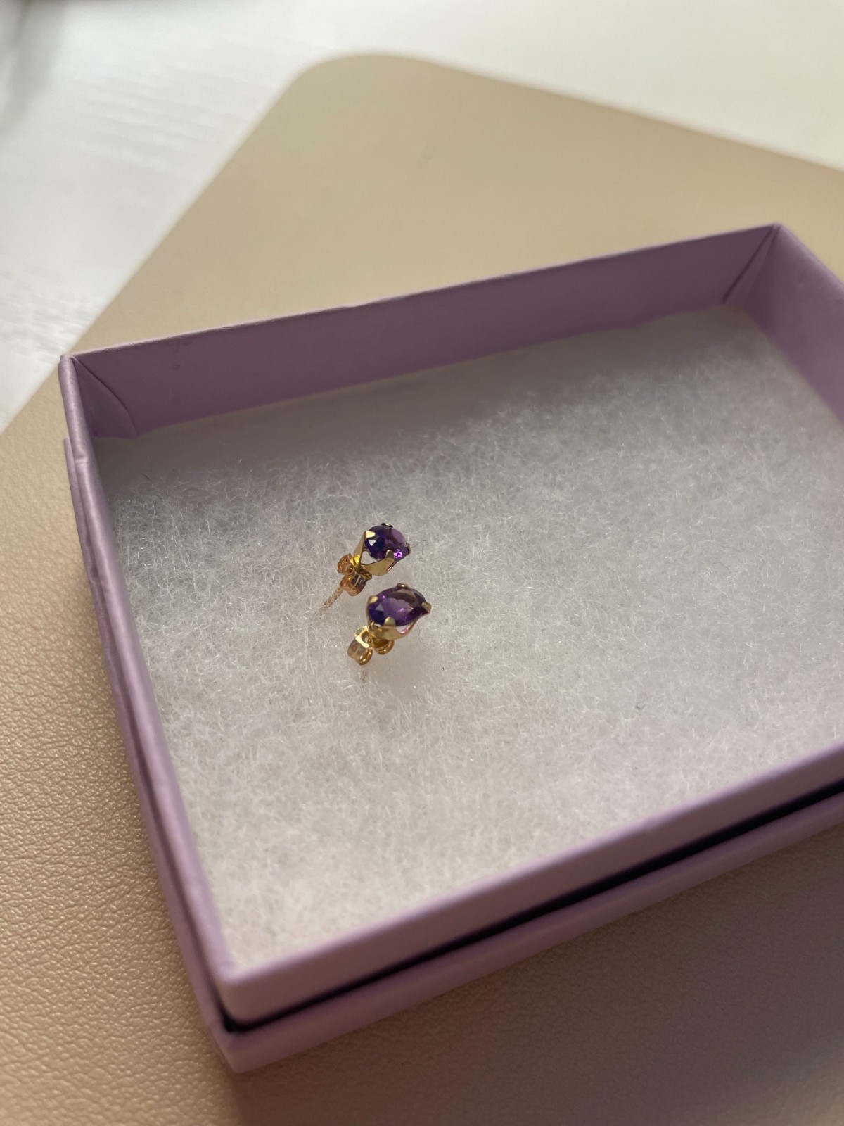 14K Yellow Gold Natural Amethyst Stud Earrings 0.43g February Birthstone