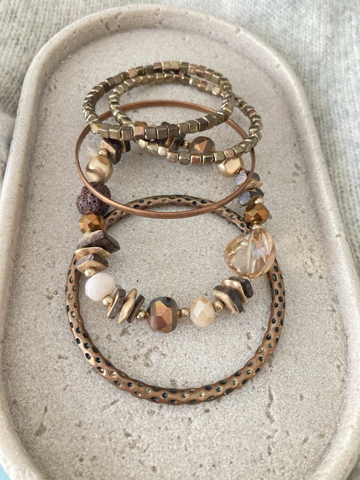 Rustic Boho Bracelet Set Of 5 In Earthy Browns Beaded & Bangles Artisan
