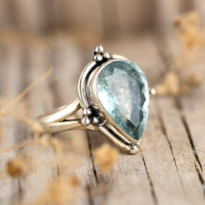 Aquamarine Ring 925 Sterling silver Band &Statement Ring Handmade Ring All Size