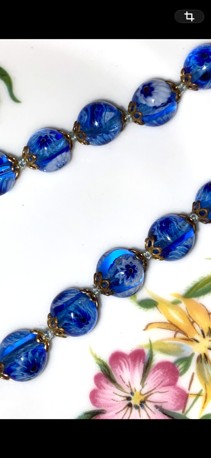 Handmade Venetian (Murano) lampworks art glass beads, blue & white approx. 8mm
