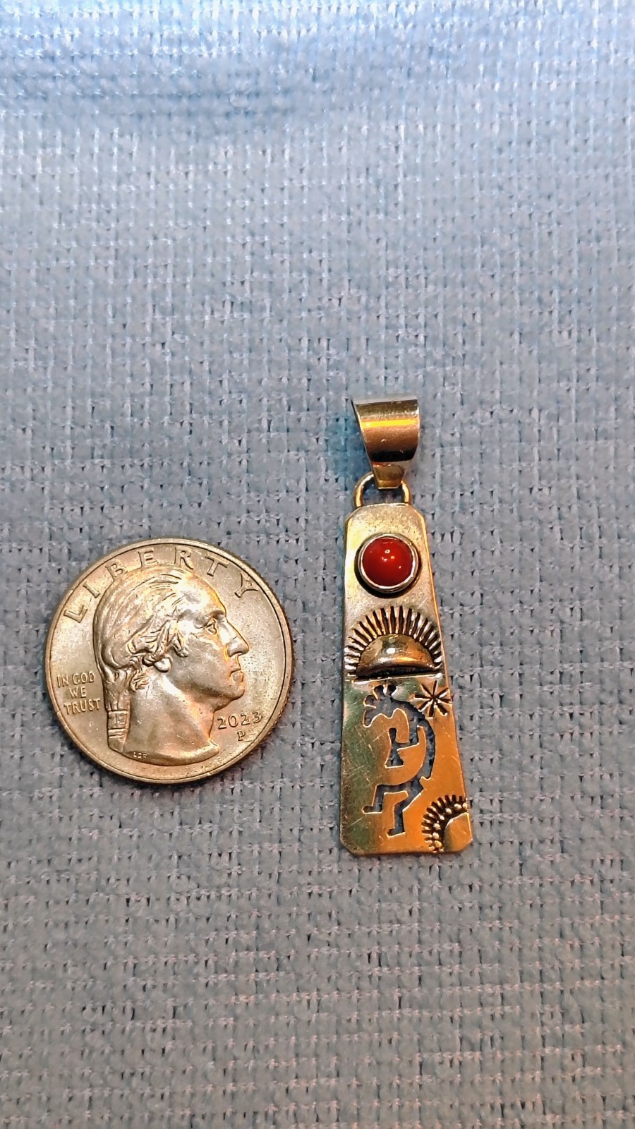 Vintage Navajo Sterling Silver Red Coral Kokopelli Pendant 46mm Signed JJJ 2.4g