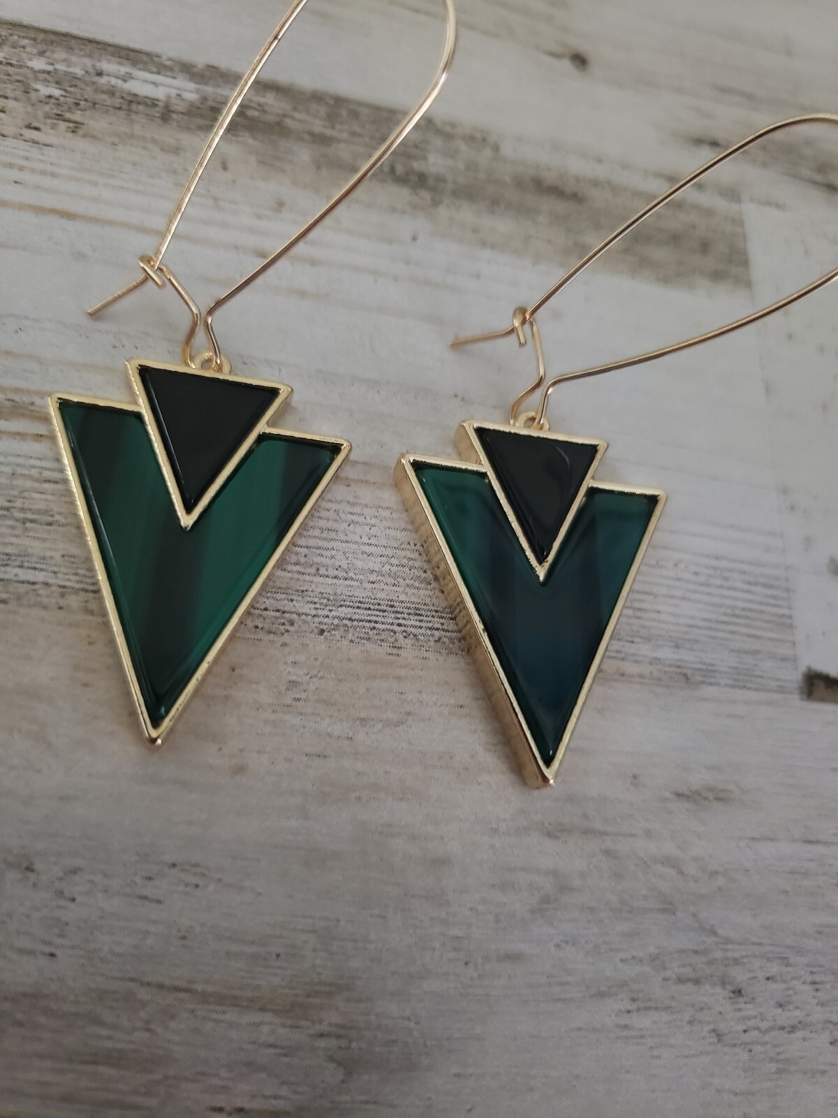Triangle earrings teal green black modern jewelry gift cool goth gold style love