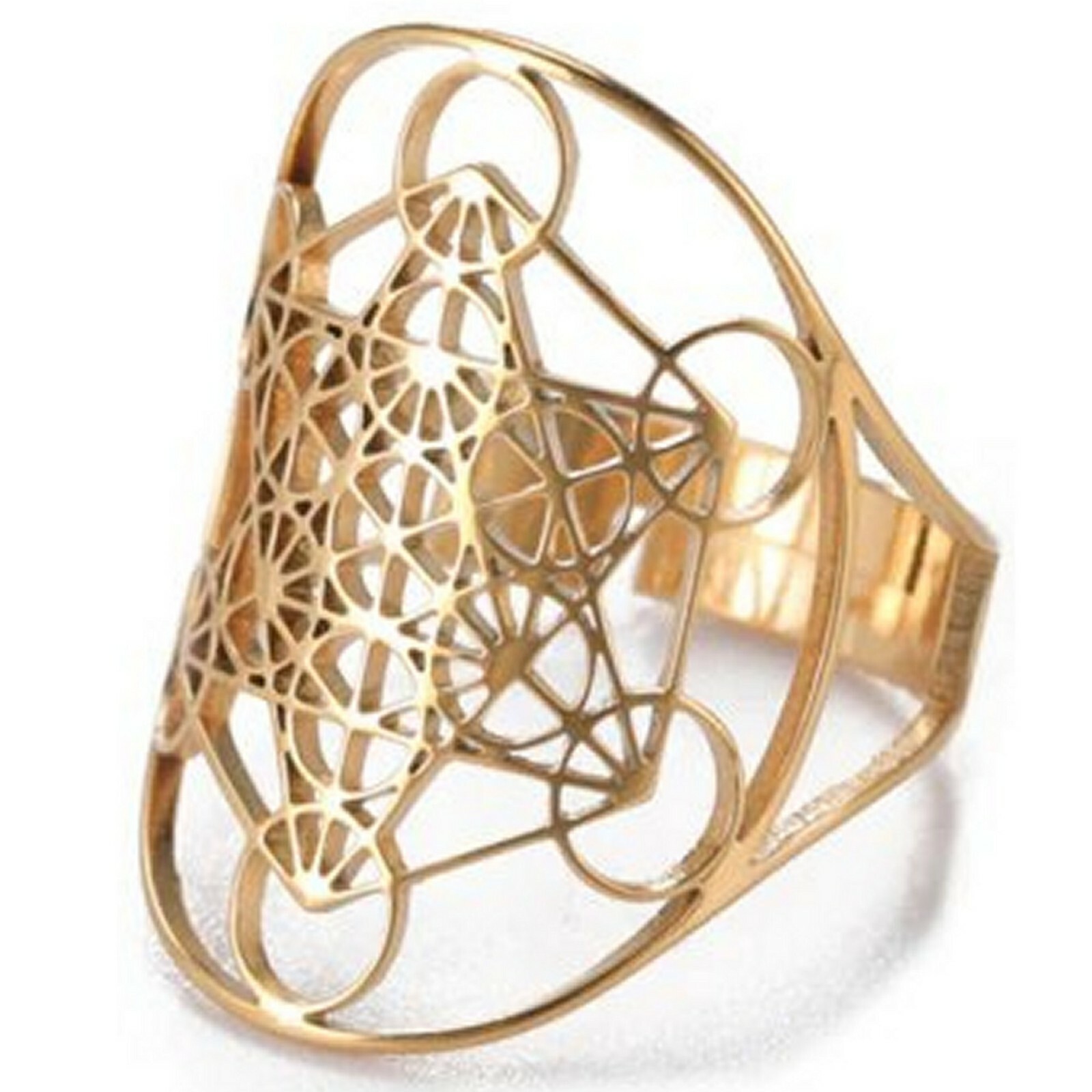 Metatrons Cube Ring Gold Plated Stainless Steel Spiritual Sacred Geometry Band