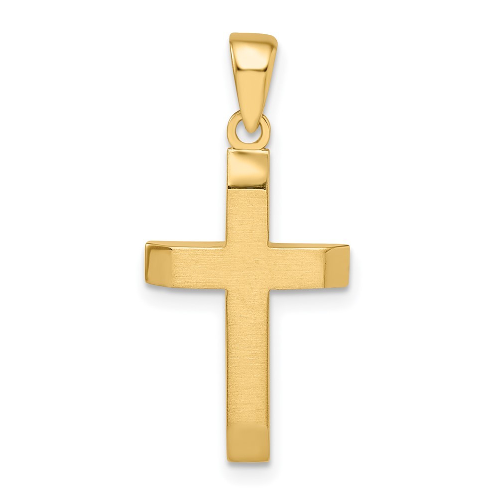 14k Yellow Gold Satin/Polished Beveled Small Latin Cross Charm Pendant 1.3gm