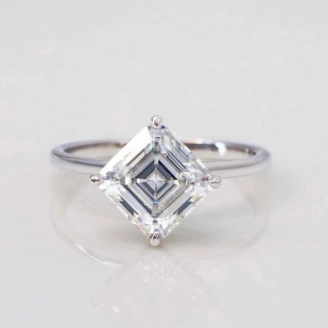 Engagement 3.00 Ct Asscher Cut Moissanite 14K White Gold Plated Ring