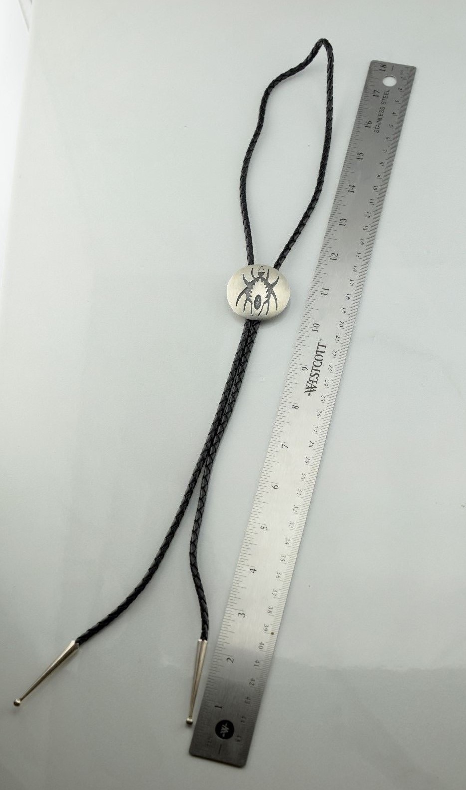 Lowell Draper Navajo Sterling Silver & Black Woven Leather Bolo Tie – .85