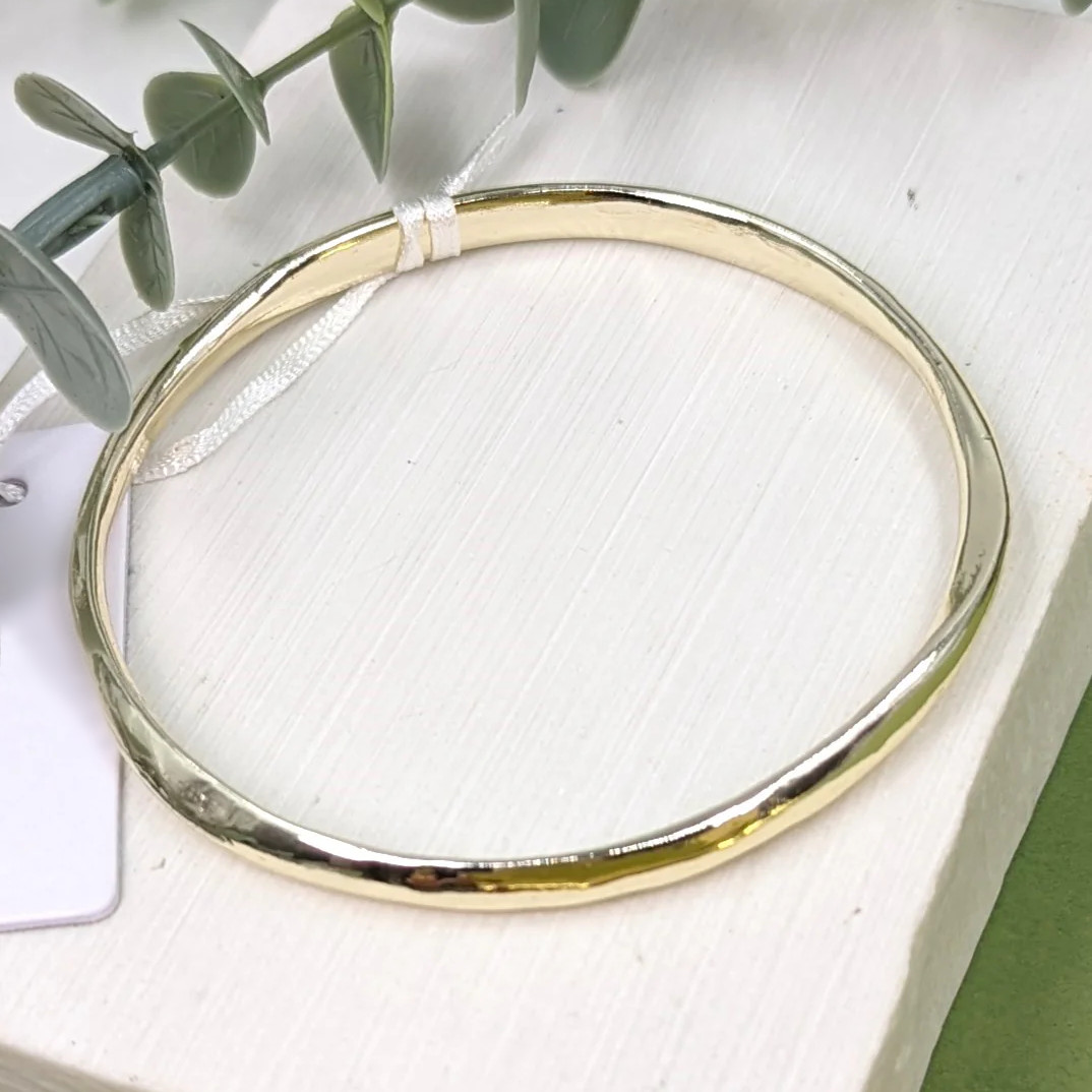 Gold Contemporary Simple Soft Beaten Effect Bangle