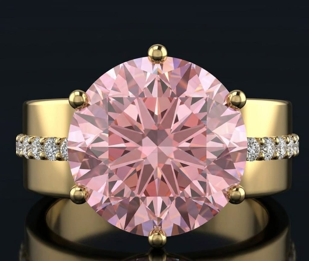 RARE 5.00 Ct Certified Round Cut Pink Natural Diamond Ring Yellow Gold Finish