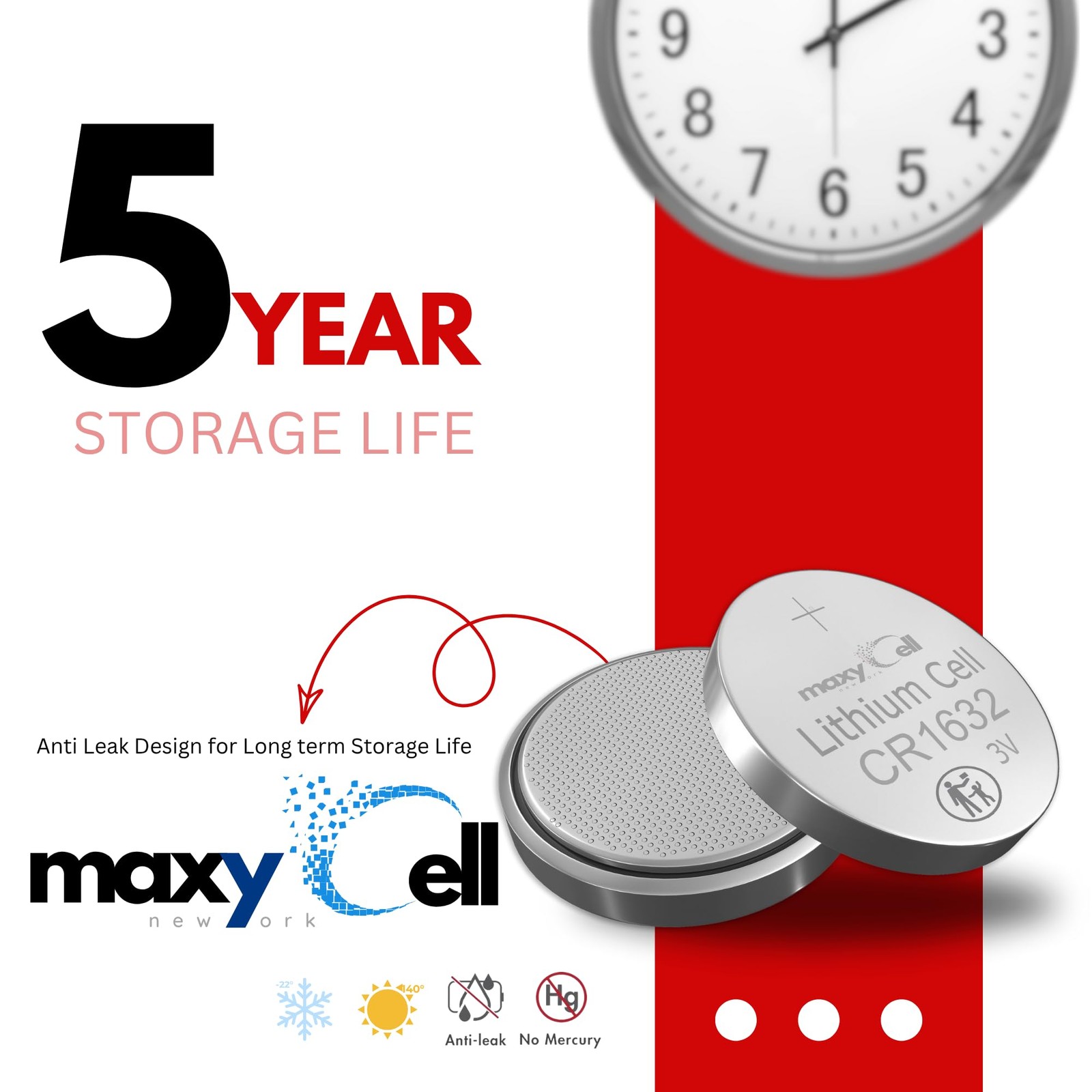 MaxyCell CR1632 Lithium Coin Cell Battery 3V High-Capacity 6 Pack