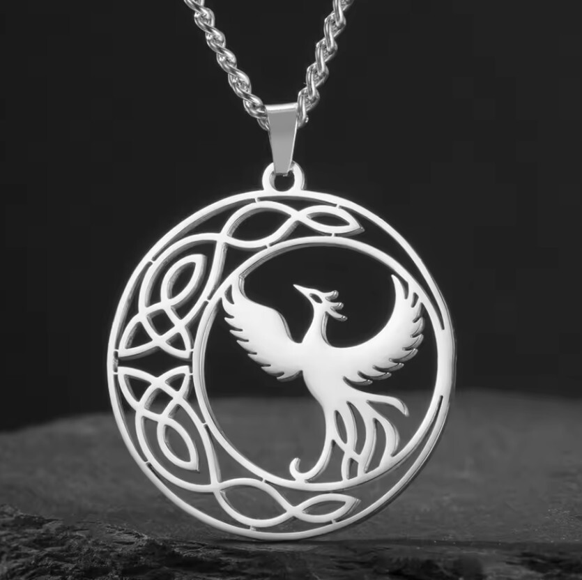 Stainless Steel Celtic Phoenix Necklace with 45 cm (18 in) chain plus 5cm ext