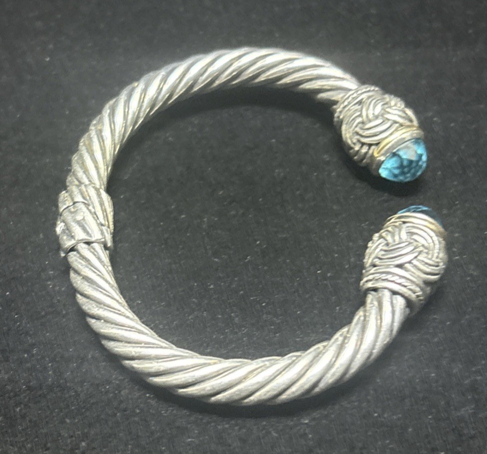 Effy 18K Yellow Gold Sterling Silver Blue Topaz Hinge Bangle Bracelet