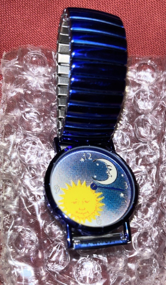 Avon Wrist 1994 Blue & Yellow Sun and Moon Sunshine Surprise Collection Watch