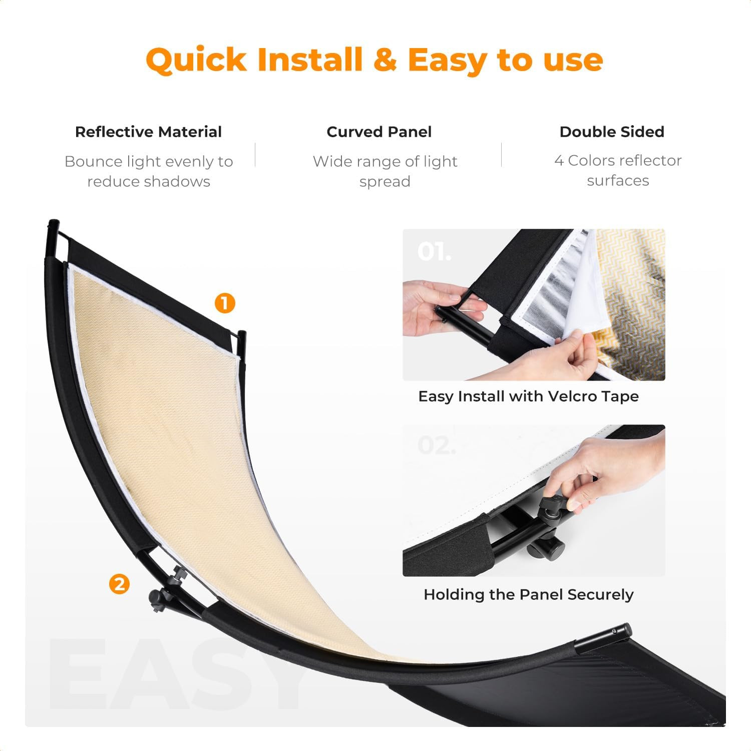 K&F CONCEPT U-Shape Reflector Curved Reflector 180x60cm with 4-in-1 Reflective F