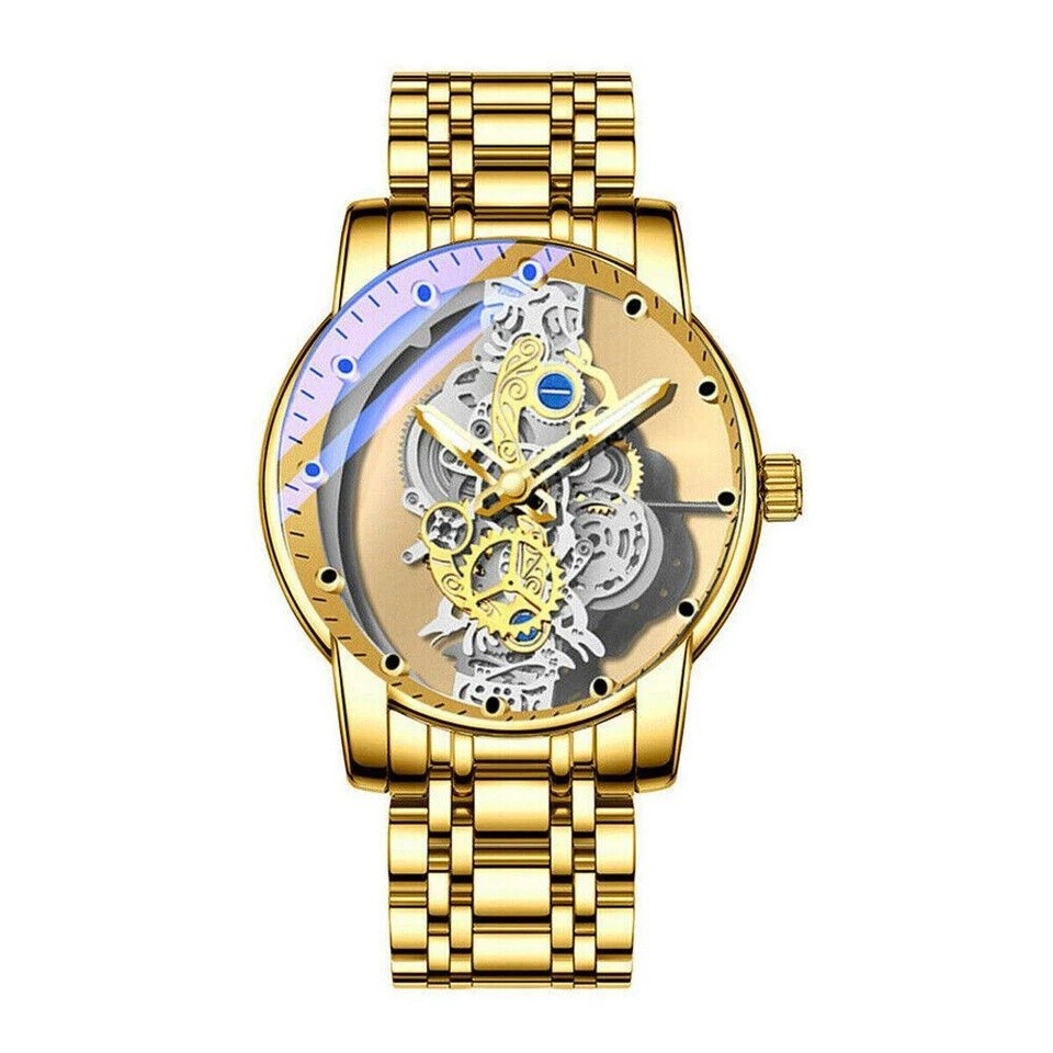 Hollow Skeleton Luxury Men’s Automatic Quartz Stainless Steel Watch Business USA