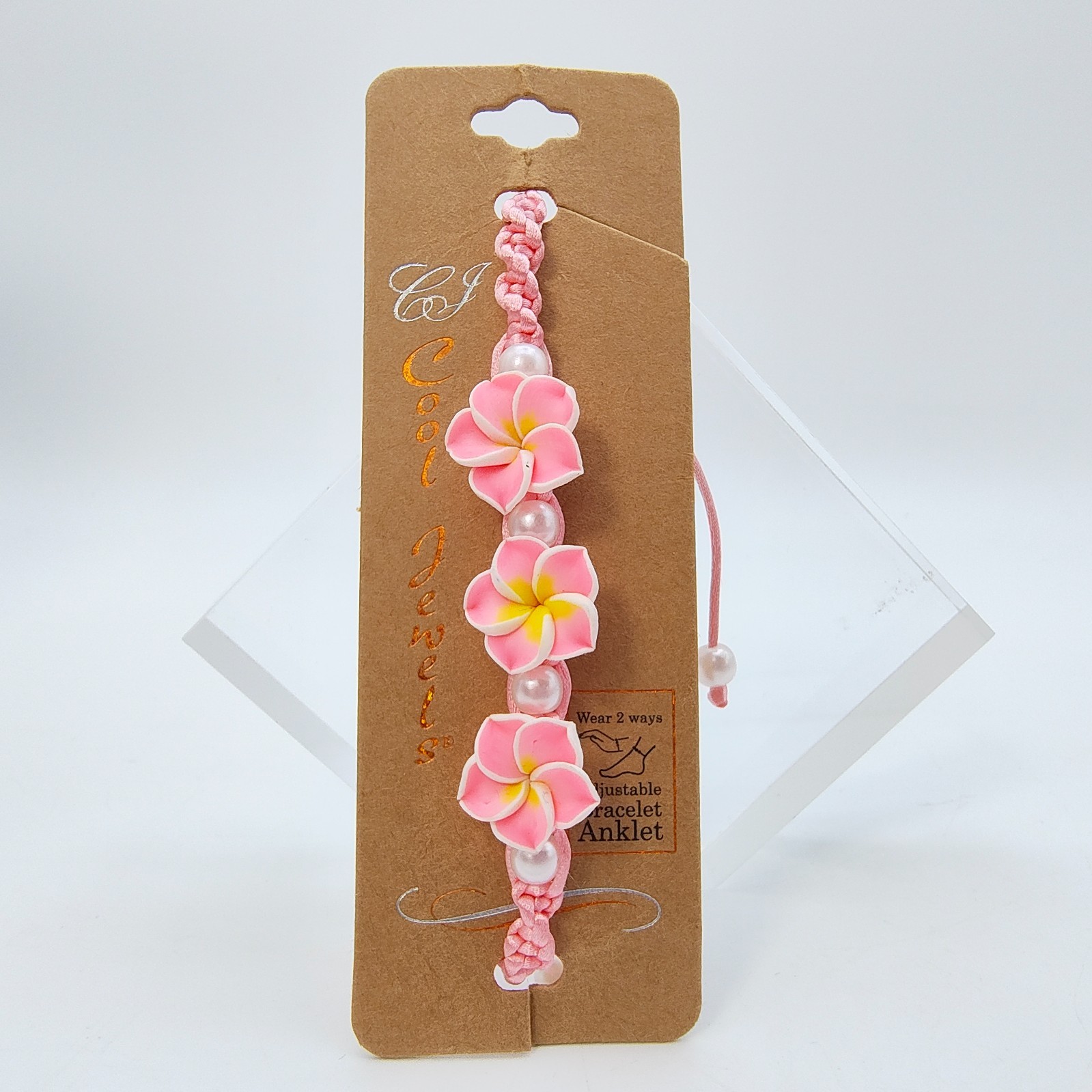 Hawaiian Pink Flower Bracelet Anklet Coastal Beach Tropical Resort Wear