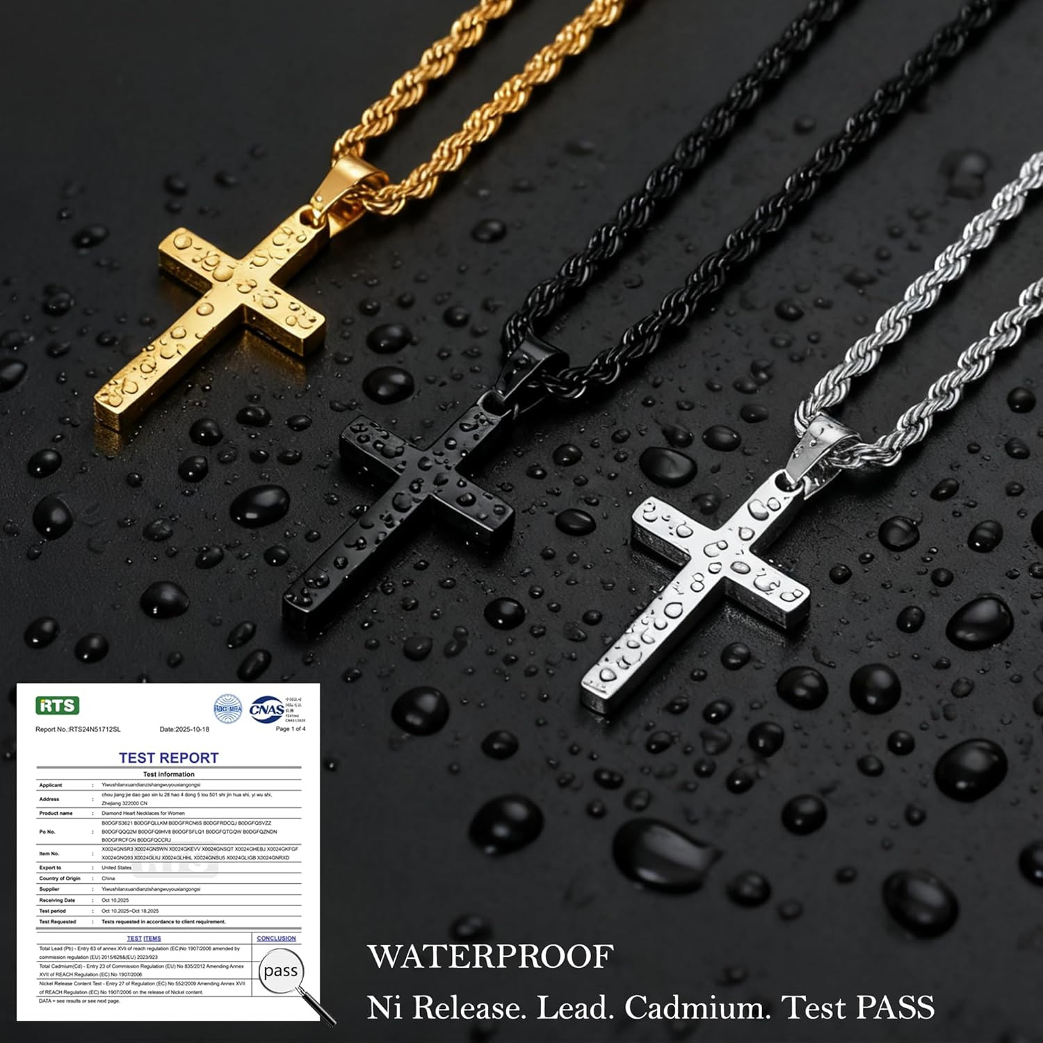 Cross Necklace for Boys Mens Stainless Steel Twisted Rope Chain Cross Pendant Ru