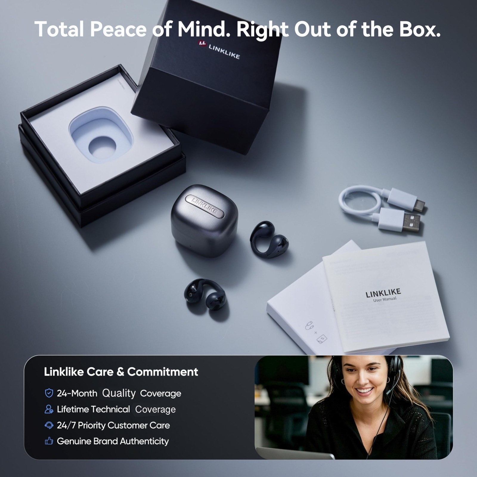 Comfortable Clip-on Earbuds with Zircon Earrings, 70H Playtime, Hi-Res Sound – P