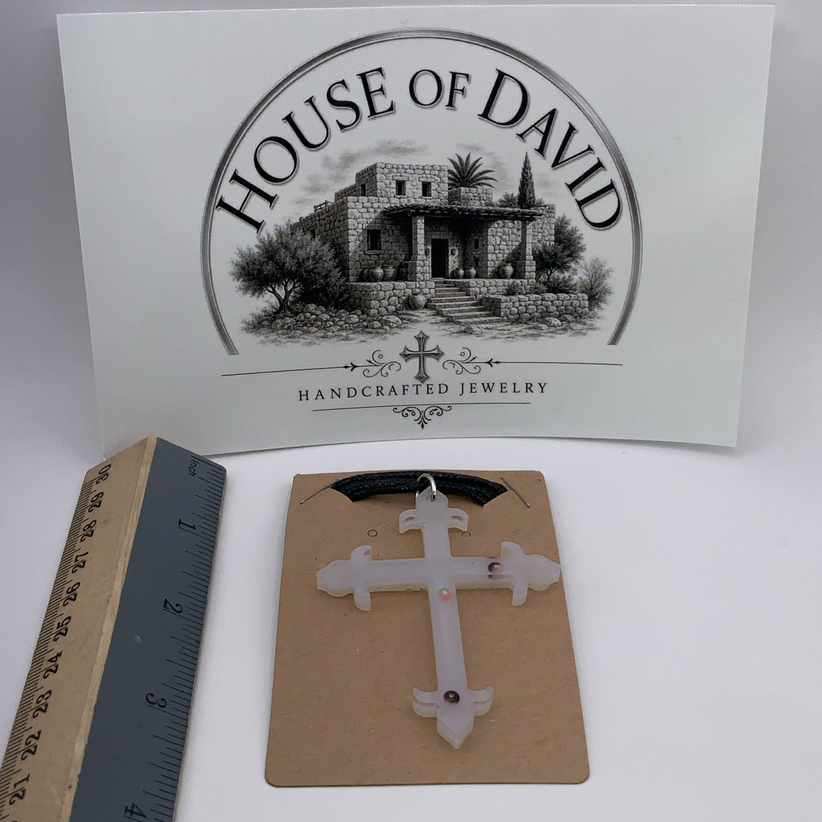 House Of David Handmade Cross Necklace Floating 3D Pearls