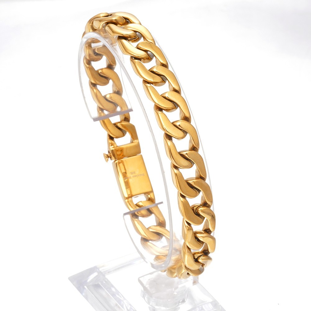 Men’s Gold Stainless Steel Curb Cuban Link Chain Bracelet 11mm*22cm