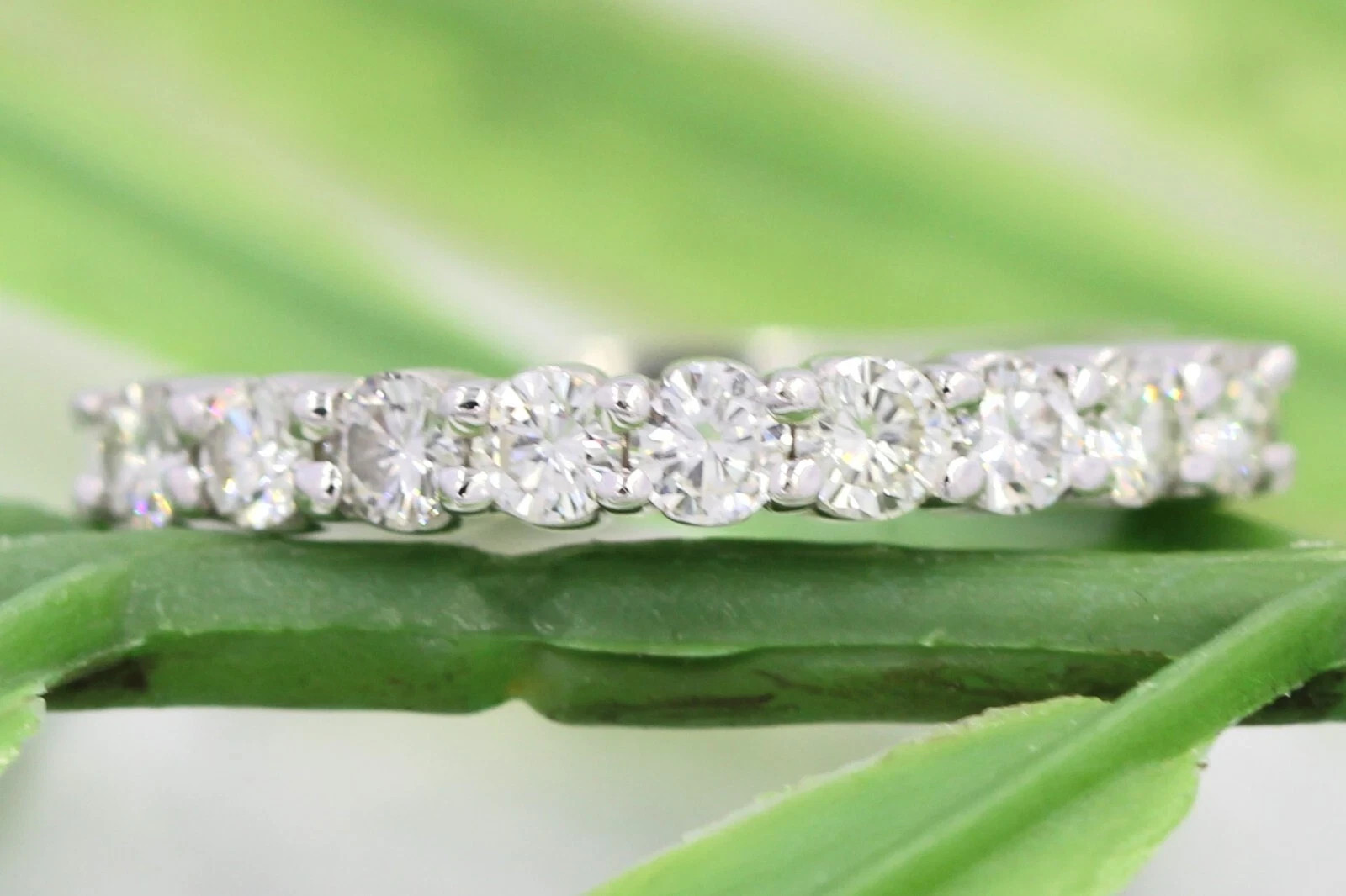 1.20CTW Round Cut Natural Diamond 14K White Gold Half Eternity Luxury Band Ring
