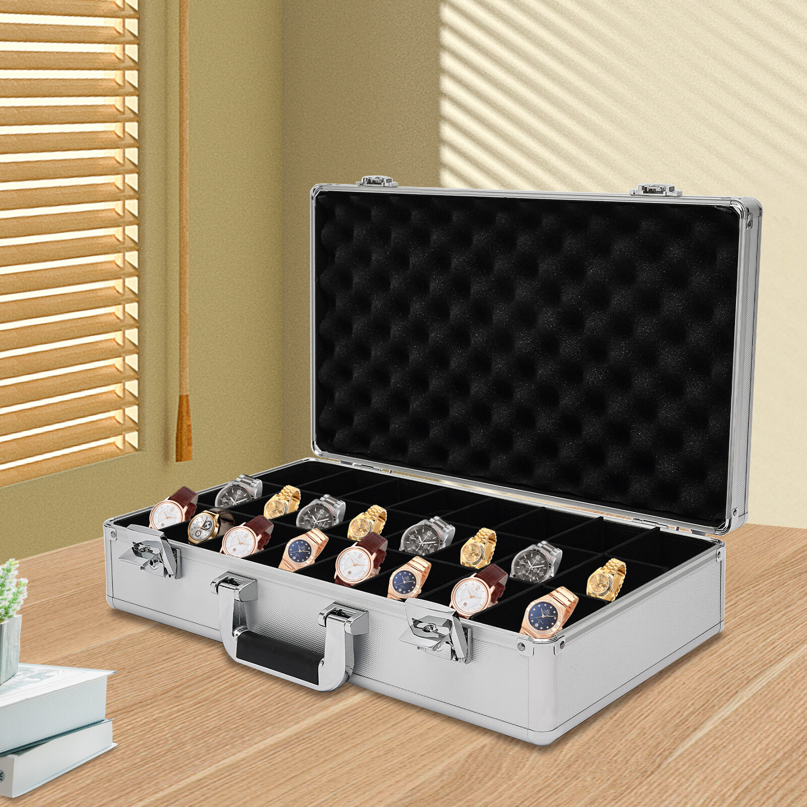 Watch Case Jewelry 24 Grid Aluminum Alloy Box Watch Case Briefcase Design Gift