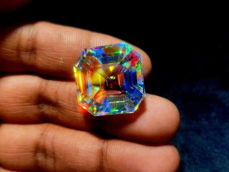 Natural Mystic Quartz 50.5 Ct Rainbow Asscher Cut Certified Loose Gemstone