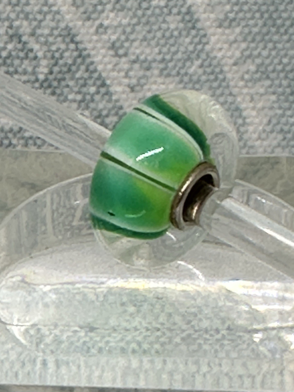 Authentic Trollbeads OOAK Aqua & Lime Faded Stripe on CC, New (40.0)
