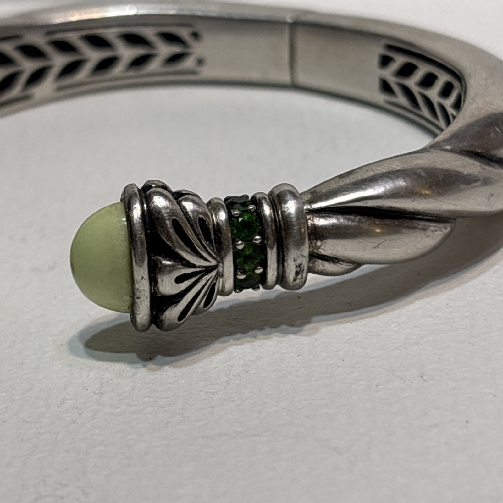 Rare Ann King Bracelet Hinged Cuff Green Sterling Silver Stone