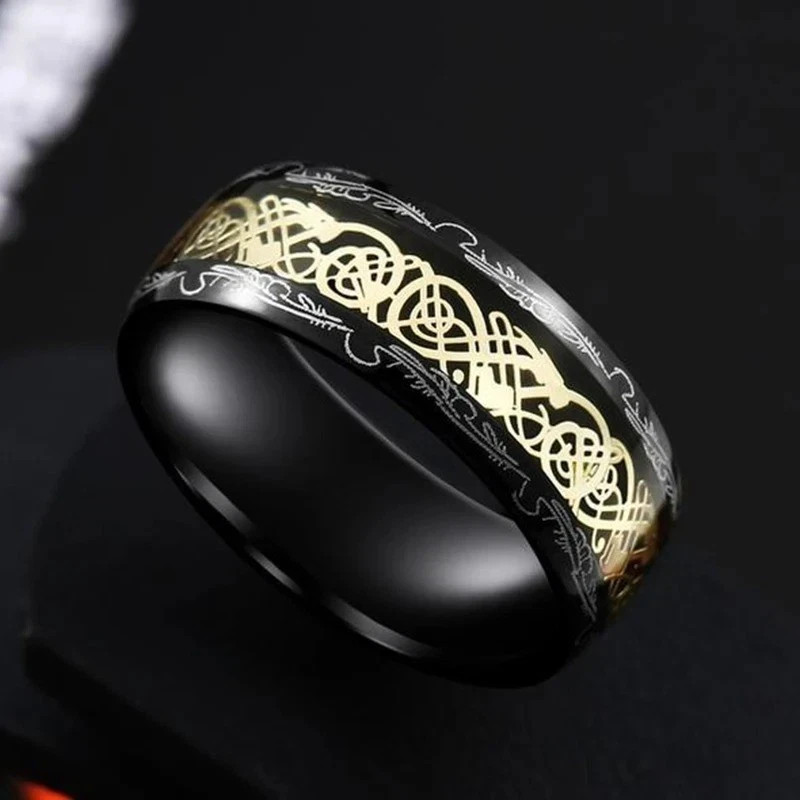 Men Women Gold Plated Blue Black Red Stainless Steel Celtic Dragon Band Ring 8mm