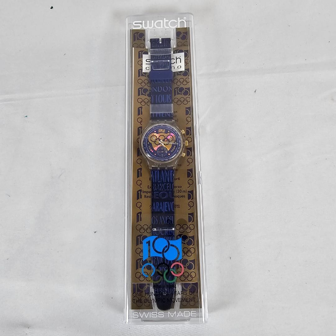 Swatch Ioc 100 Chrono SCZ101 Chronograph Wristwatch Blue Gold Hardware