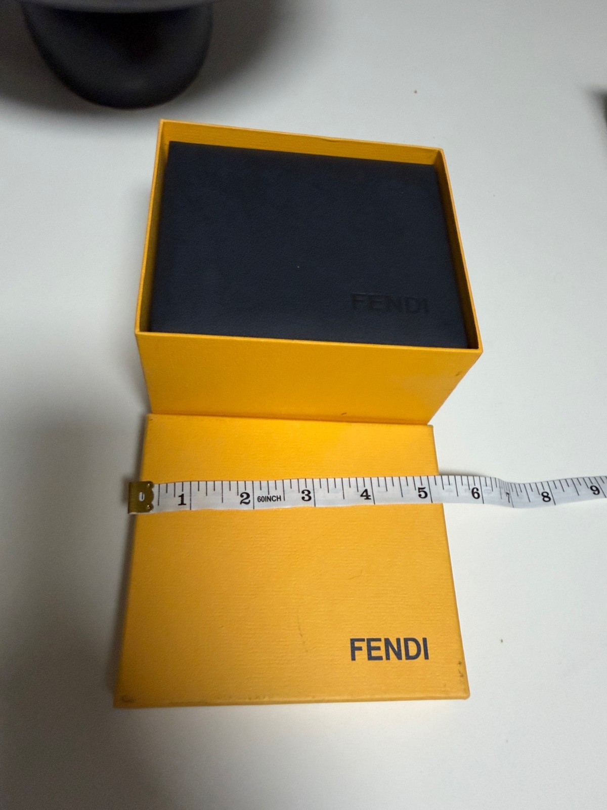 Fendi Jewelry Box Yellow/Black/Gray Velvet Lined Square 5x5x2.5 in