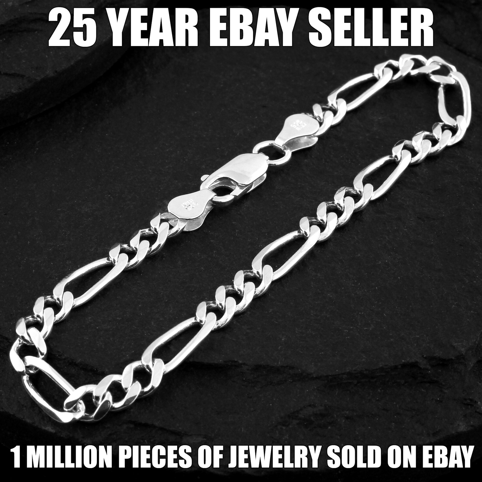 Real 925 Sterling Silver Anklet 7″ 8″ 9″ 10″ 11″ 12″ Figaro Ankle Bracelet 5mm