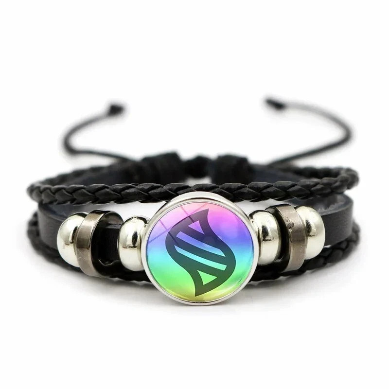 Pokemon Mega Evolution Stone Snap Weave Leather Adjustable Bangle Charm Bracelet