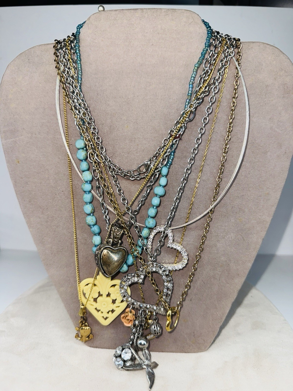 Love Heart Jewelry Lot Necklaces Vintage Modern Mix 7 Pieces