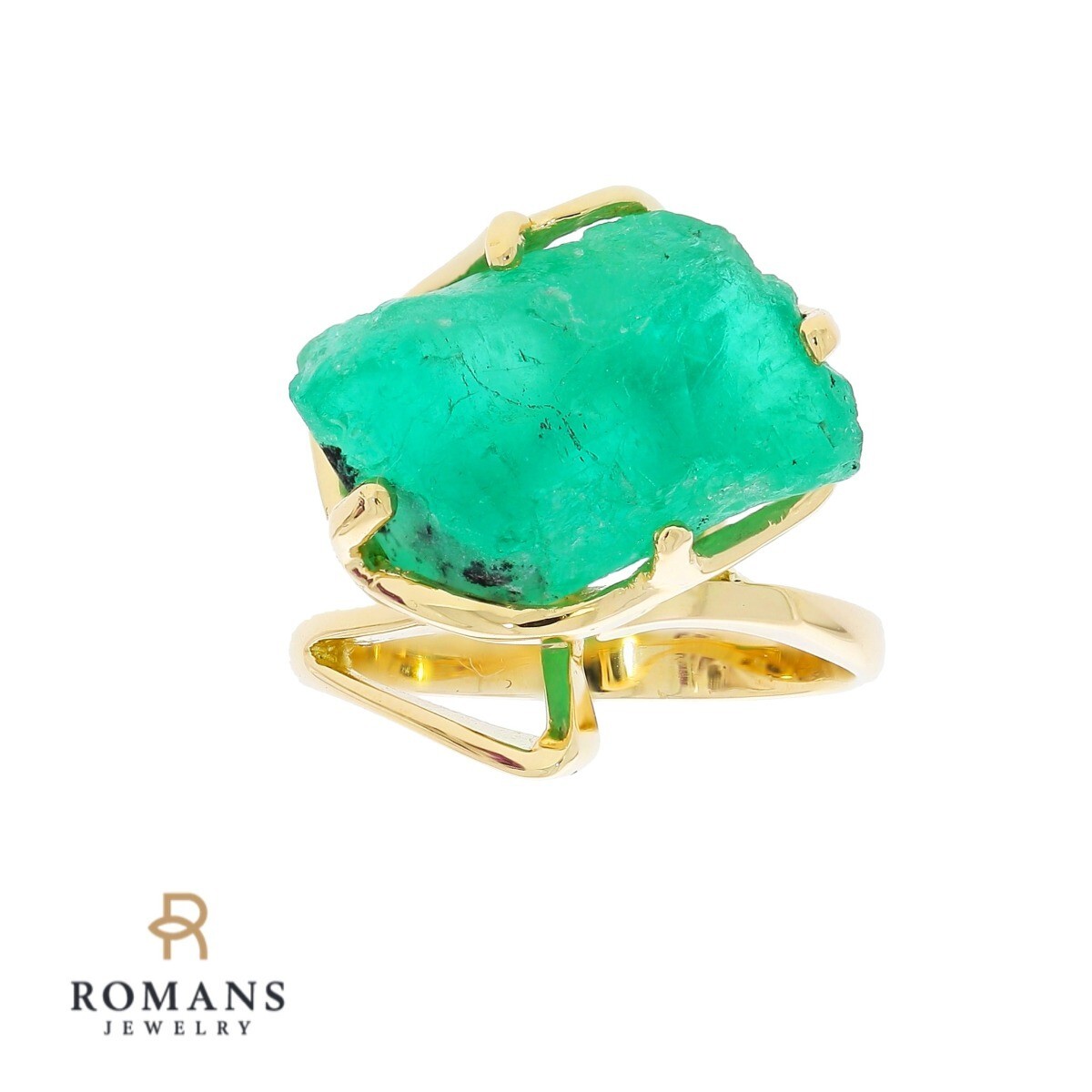 Raw Emerald Natural Ring 14K Yellow Gold 11.40 CT