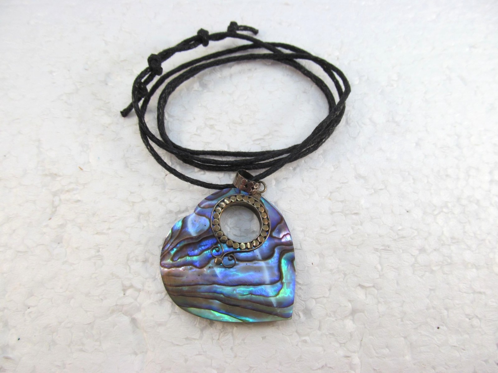 Abalone Heart Shell Sterling Silver Pendant Necklace on Adjustable Cotton Cord