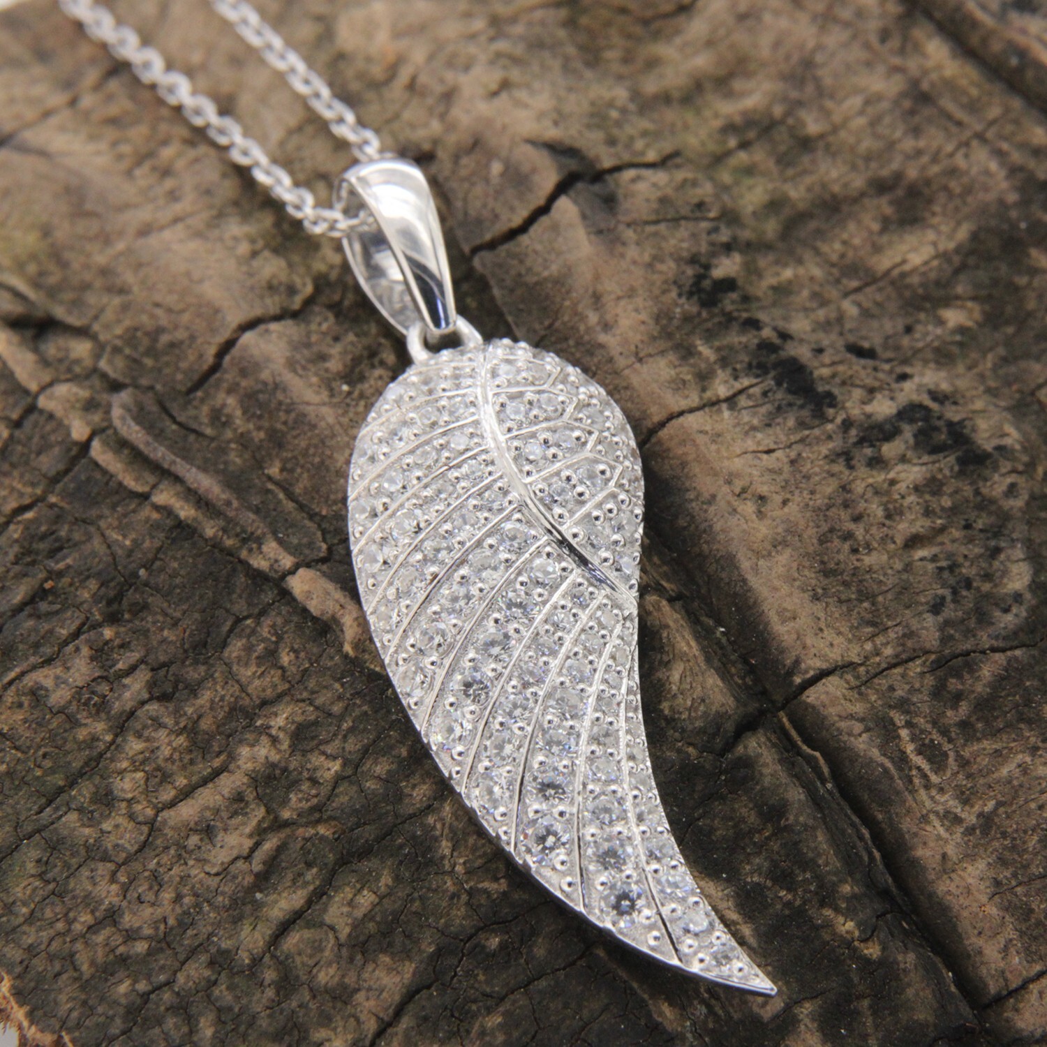 Round Cut Simulated Diamond Stunning Angel Wing Pendant 14K White Gold Plated
