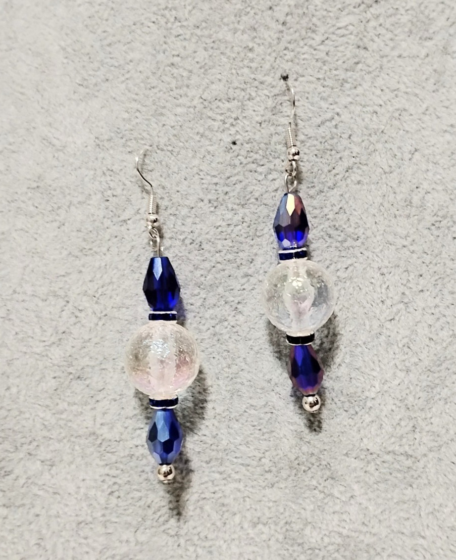 Handcrafted Jewelry Unique Facet Cut Sparkling Iridescent & Blue 2″ Earrings