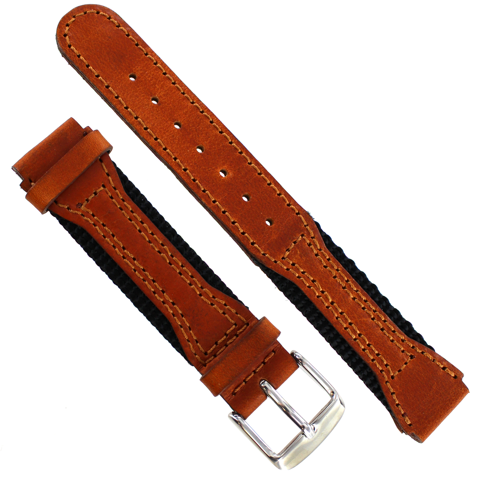 16mm Speidel Hiker Swiss Army Black Nylon Honey Tan Genuine Leather Watch Band